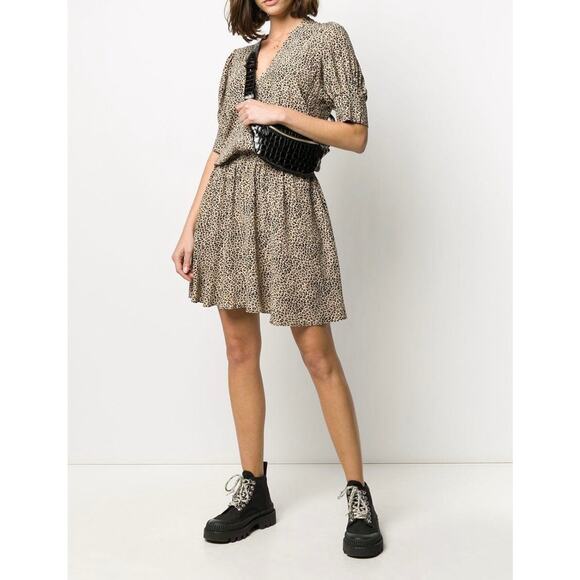 ZADIG AND VOLTAIRE Russel Leopard Print Dress Womens Medium Black Tan Short - Picture 1 of 16
